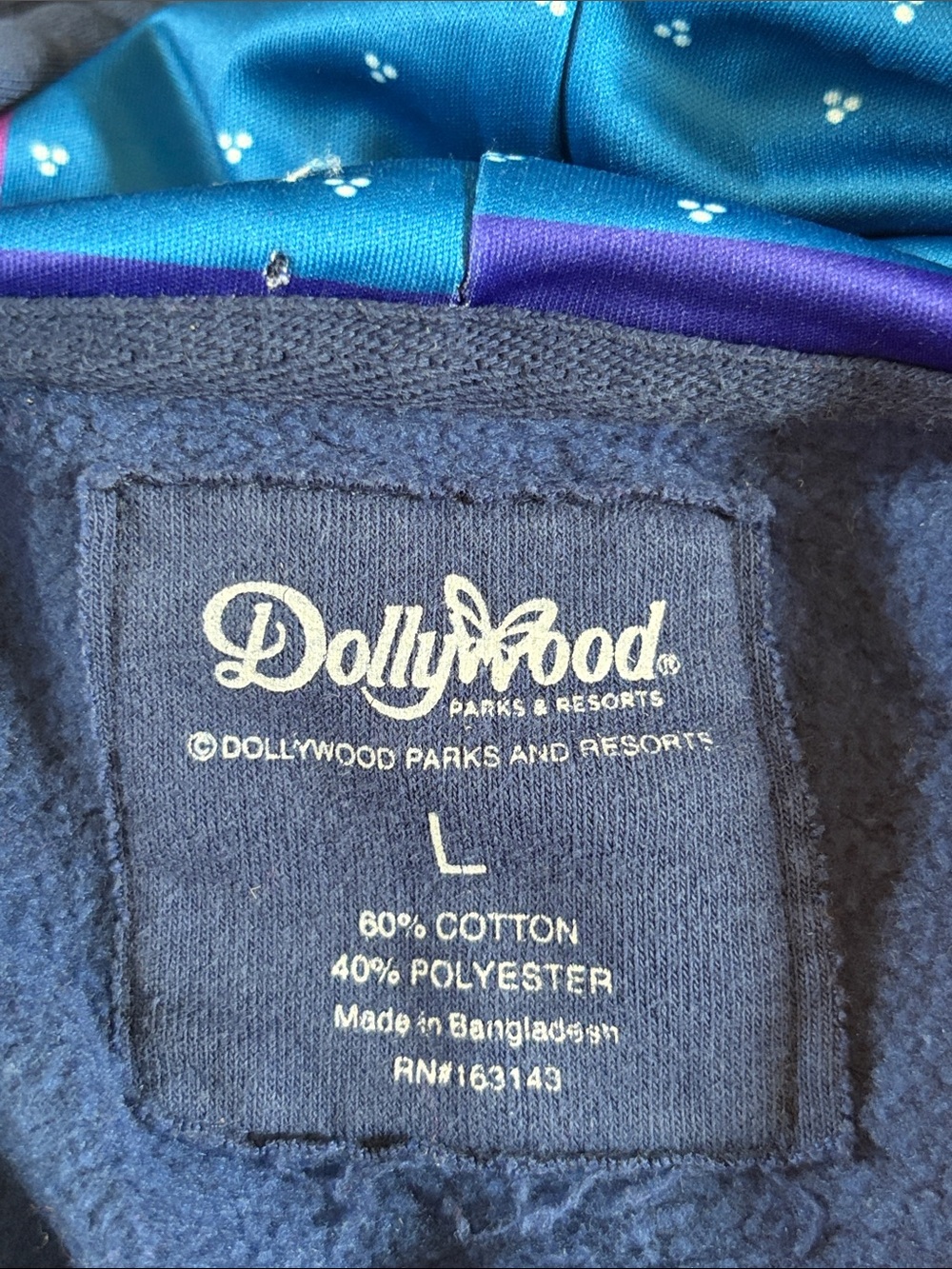 DollyWood Navy Patchwork Pullover Hoodie, large - Picture 4 of 4